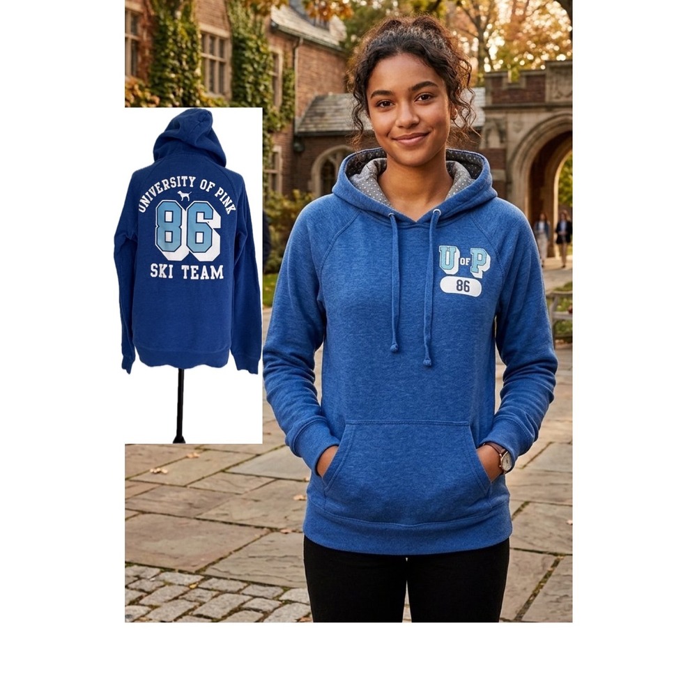 Victorias Secret PINK University of Pink 86 Ski Team Hoodie Blue Large Y2K